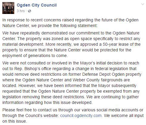Attempt to change land status of Ogden Nature Center, Fairgrounds